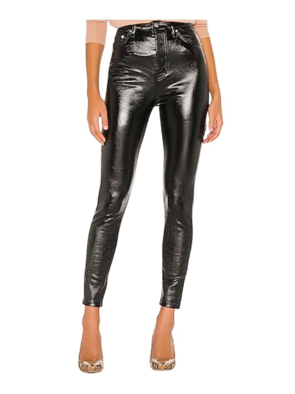 Women’s Free People We the Free Black Phoenix Coated Skinny Jeans, Size 26